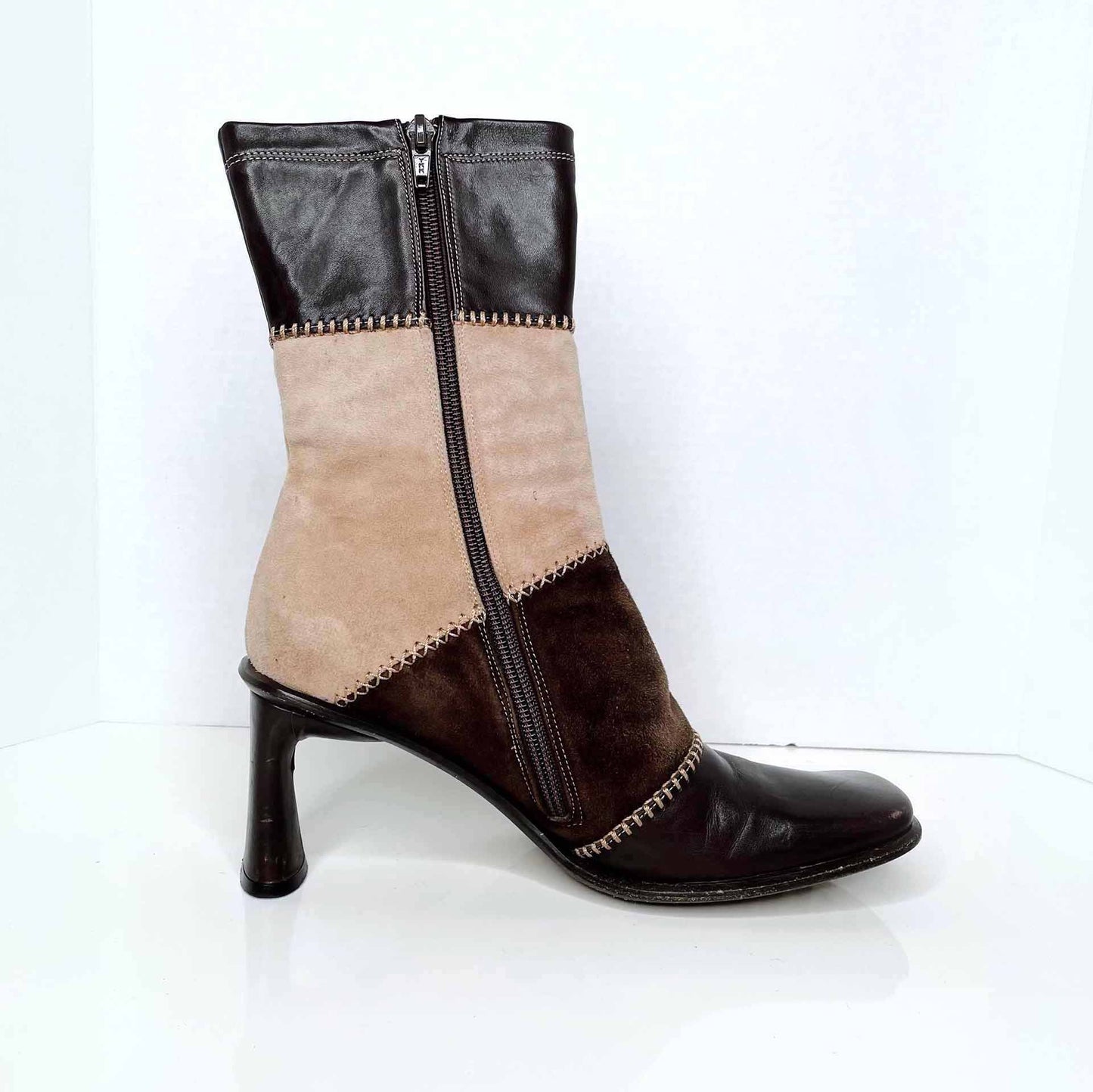 vintage materia prima patch suede square toe y2k leather boots - size 38.5