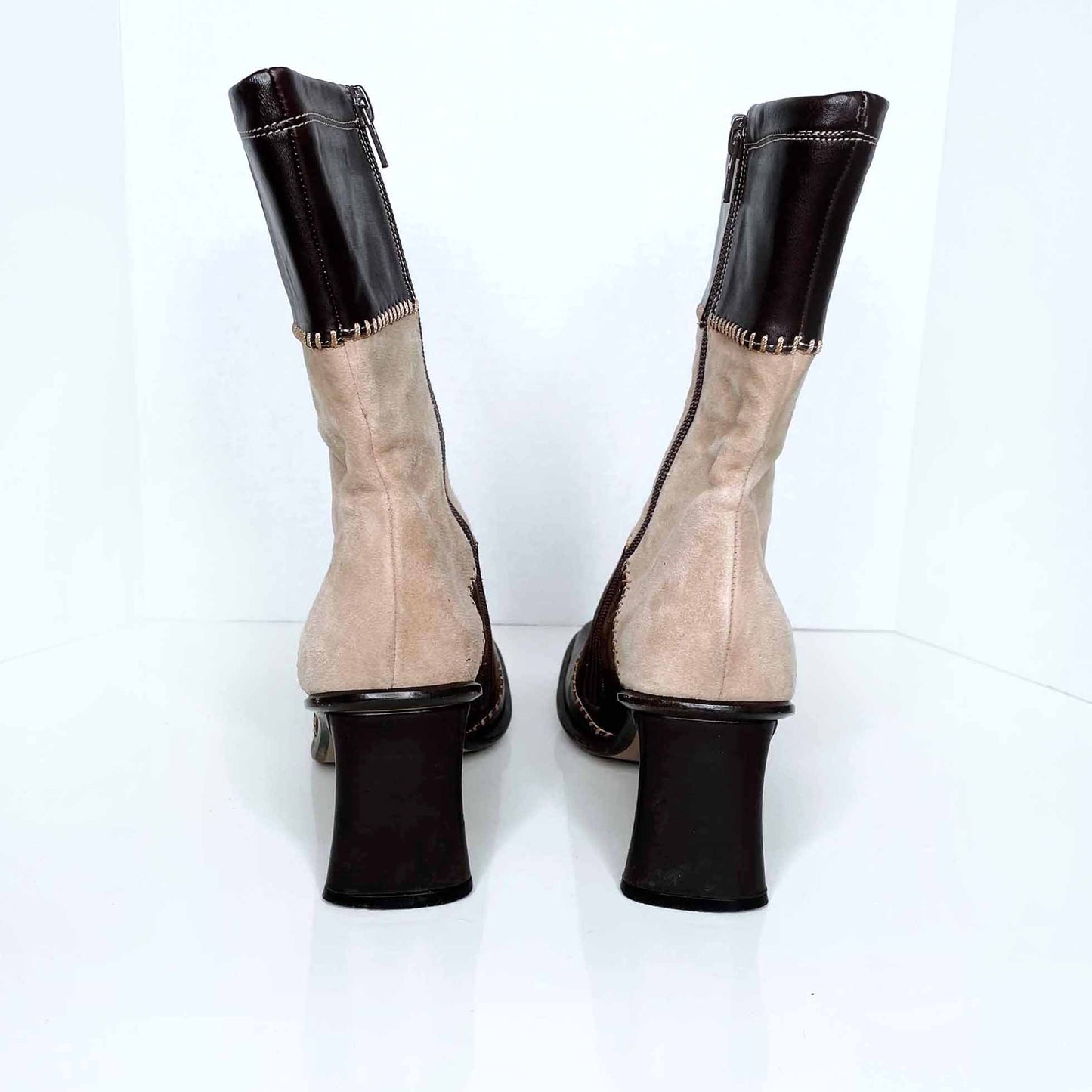 vintage materia prima patch suede square toe y2k leather boots - size 38.5