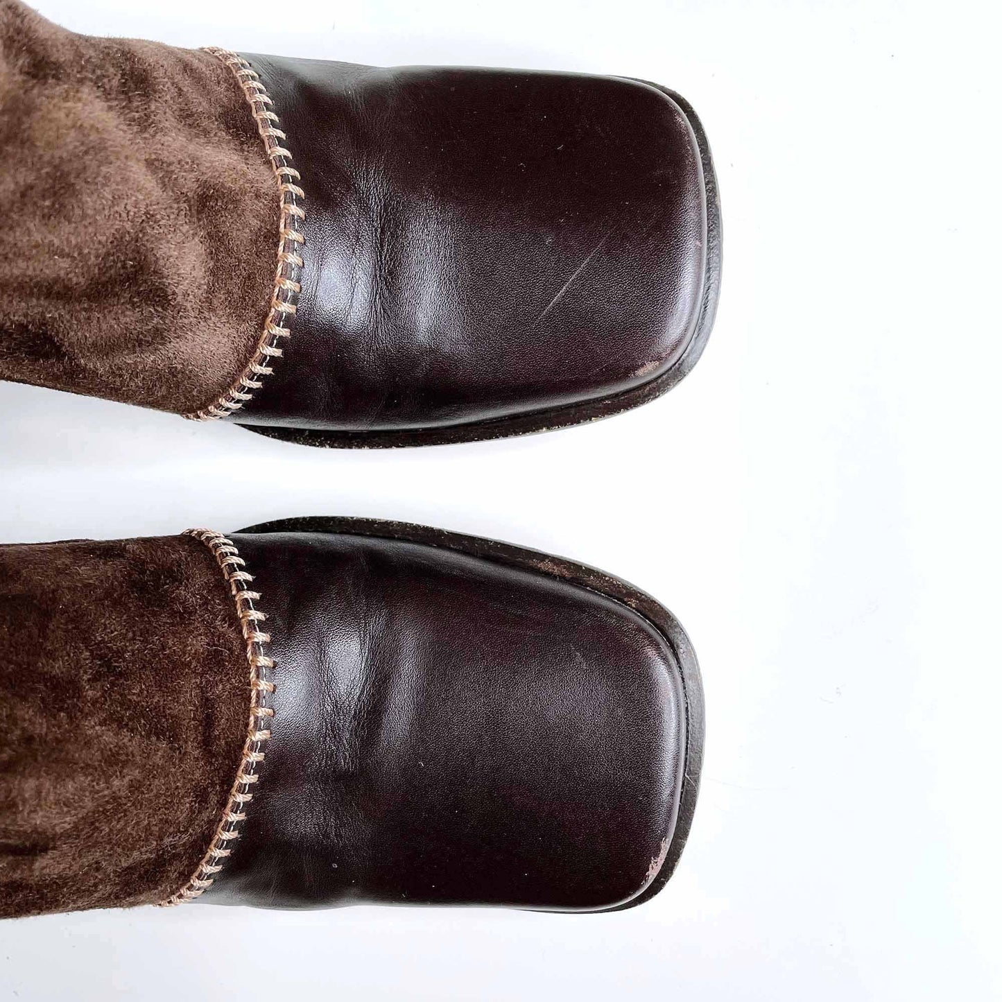 vintage materia prima patch suede square toe y2k leather boots - size 38.5