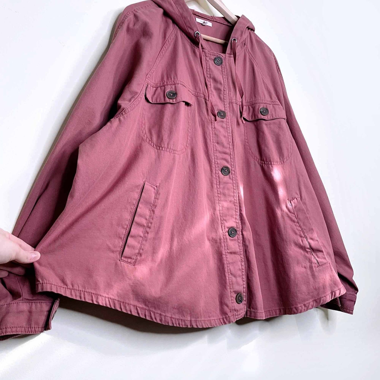 maurices lightweight spring twill hooded button down jacket - size 4