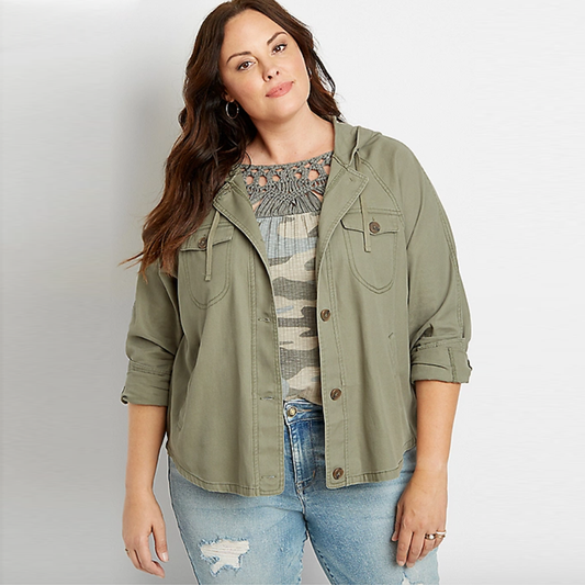 maurices lightweight spring twill hooded button down jacket - size 4