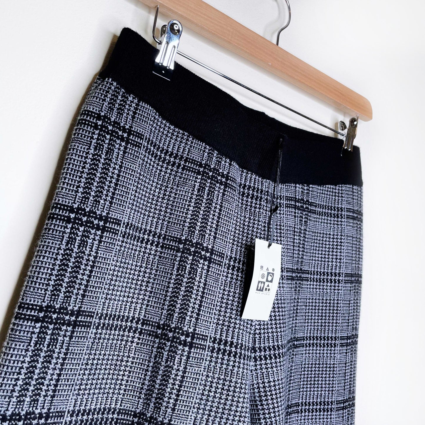 nwt max studio houndstooth plaid knit wide leg pants - size medium