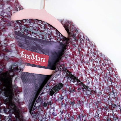 max mara boucle wool tweed box pleated cropped jacket - size 12