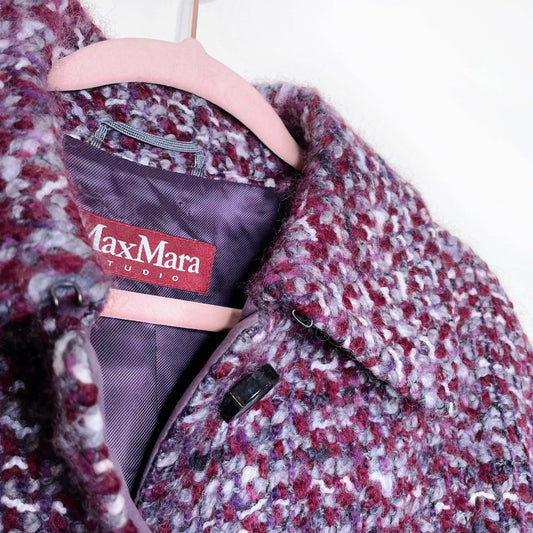 max mara boucle wool tweed box pleated cropped jacket - size 12