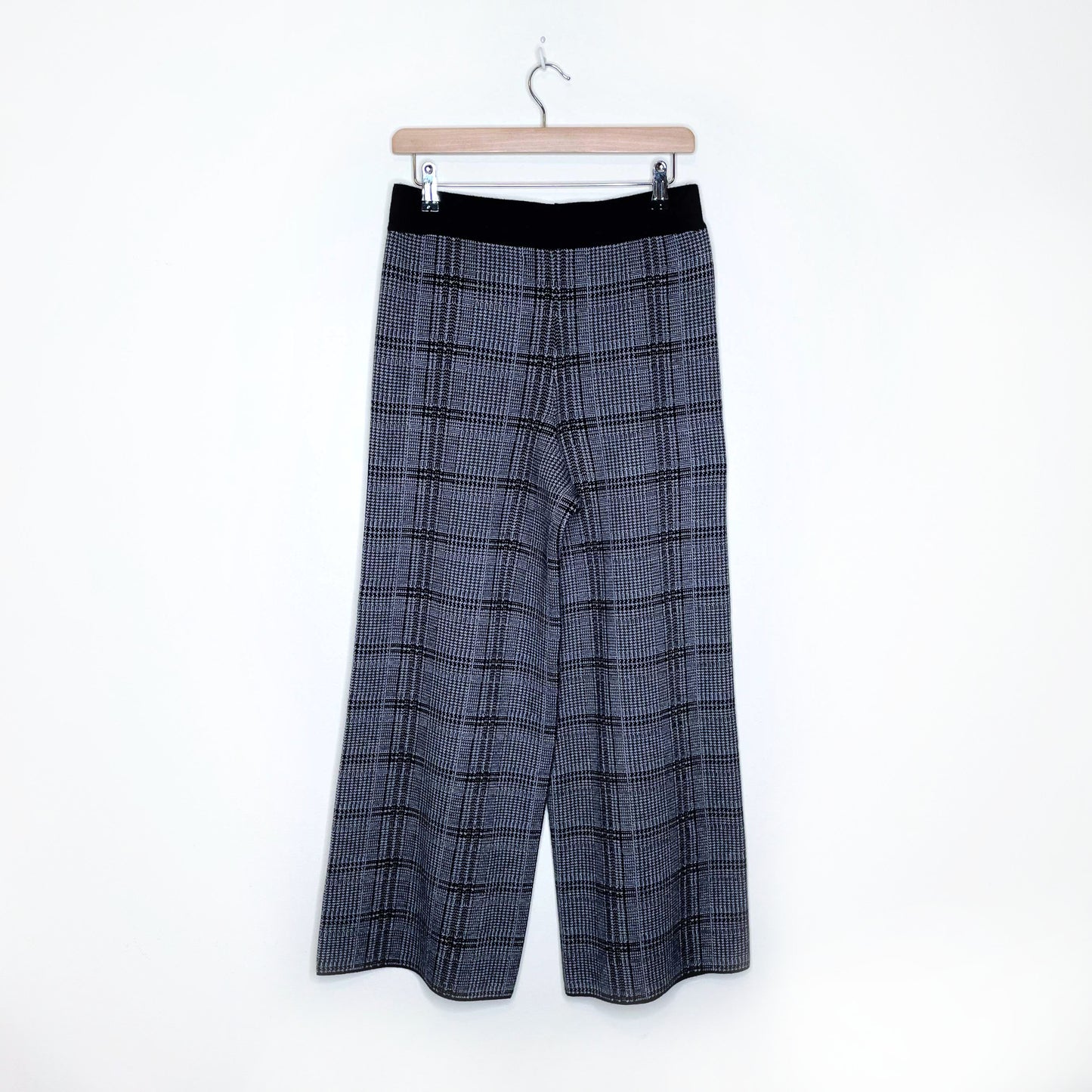 nwt max studio houndstooth plaid knit wide leg pants - size medium