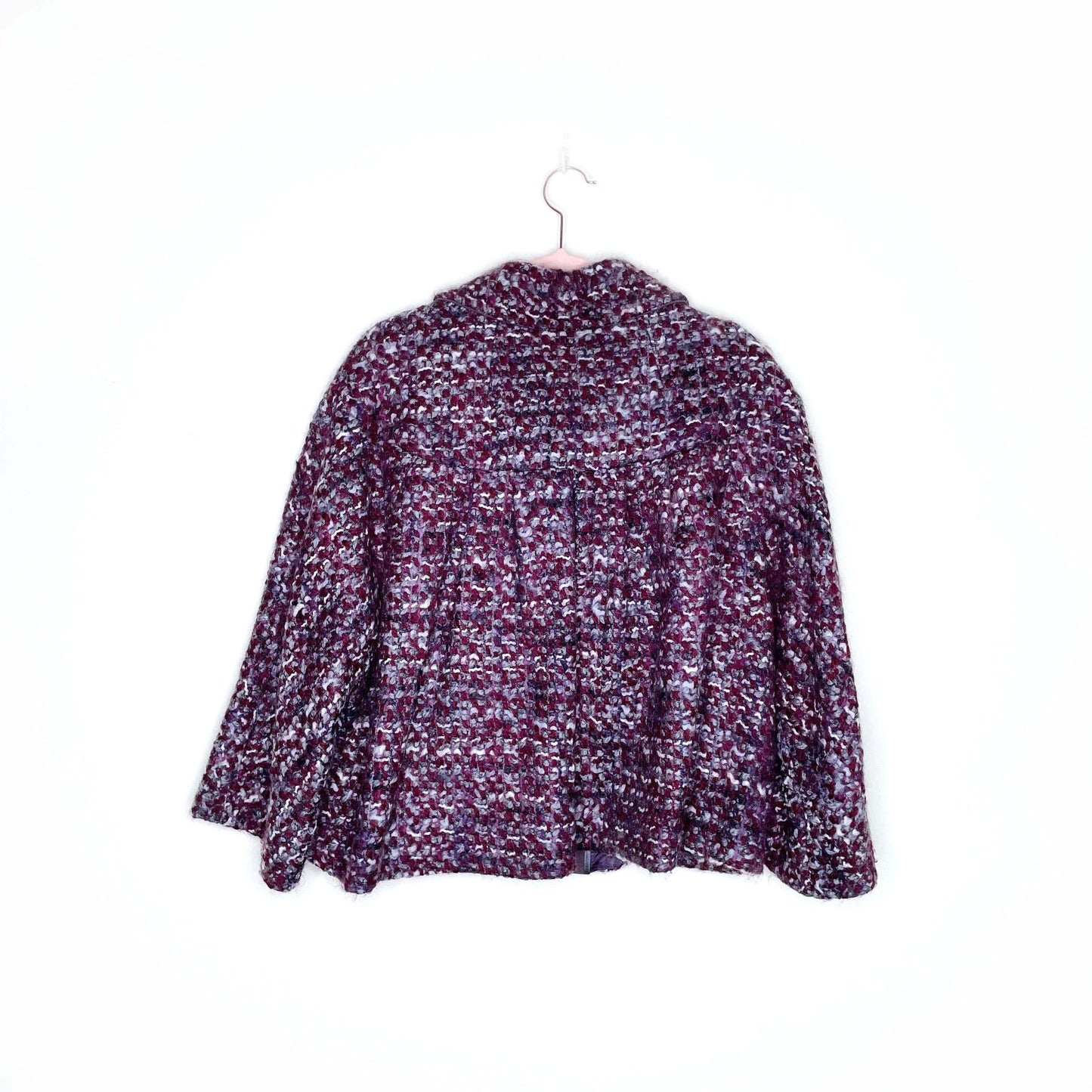 max mara boucle wool tweed box pleated cropped jacket - size 12