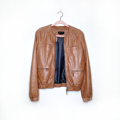 massimo dutti tan lambskin leather bomber jacket - size small