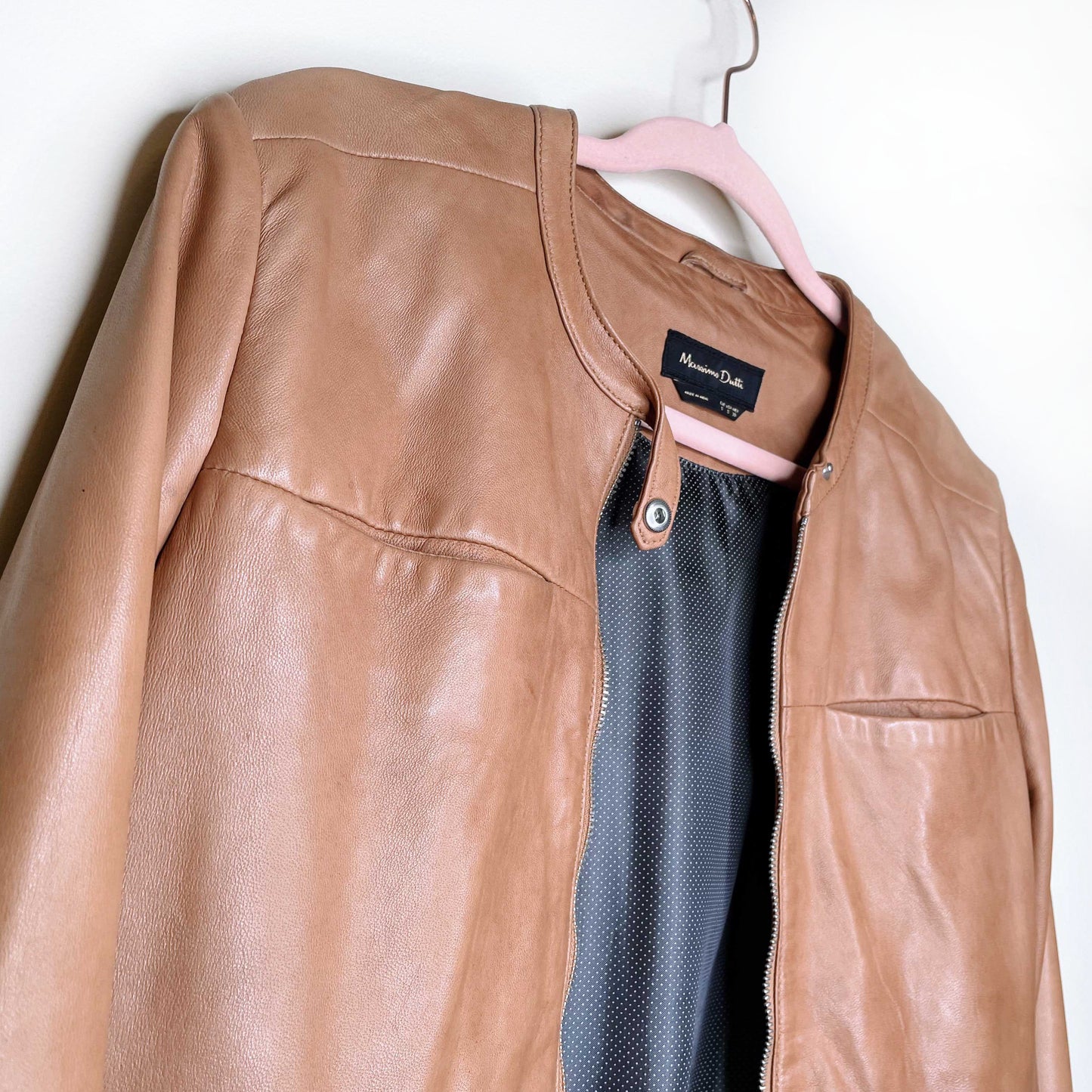 massimo dutti tan lambskin leather bomber jacket - size small