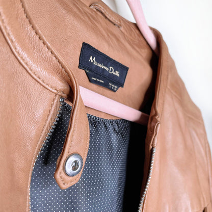 massimo dutti tan lambskin leather bomber jacket - size small