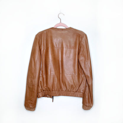 massimo dutti tan lambskin leather bomber jacket - size small
