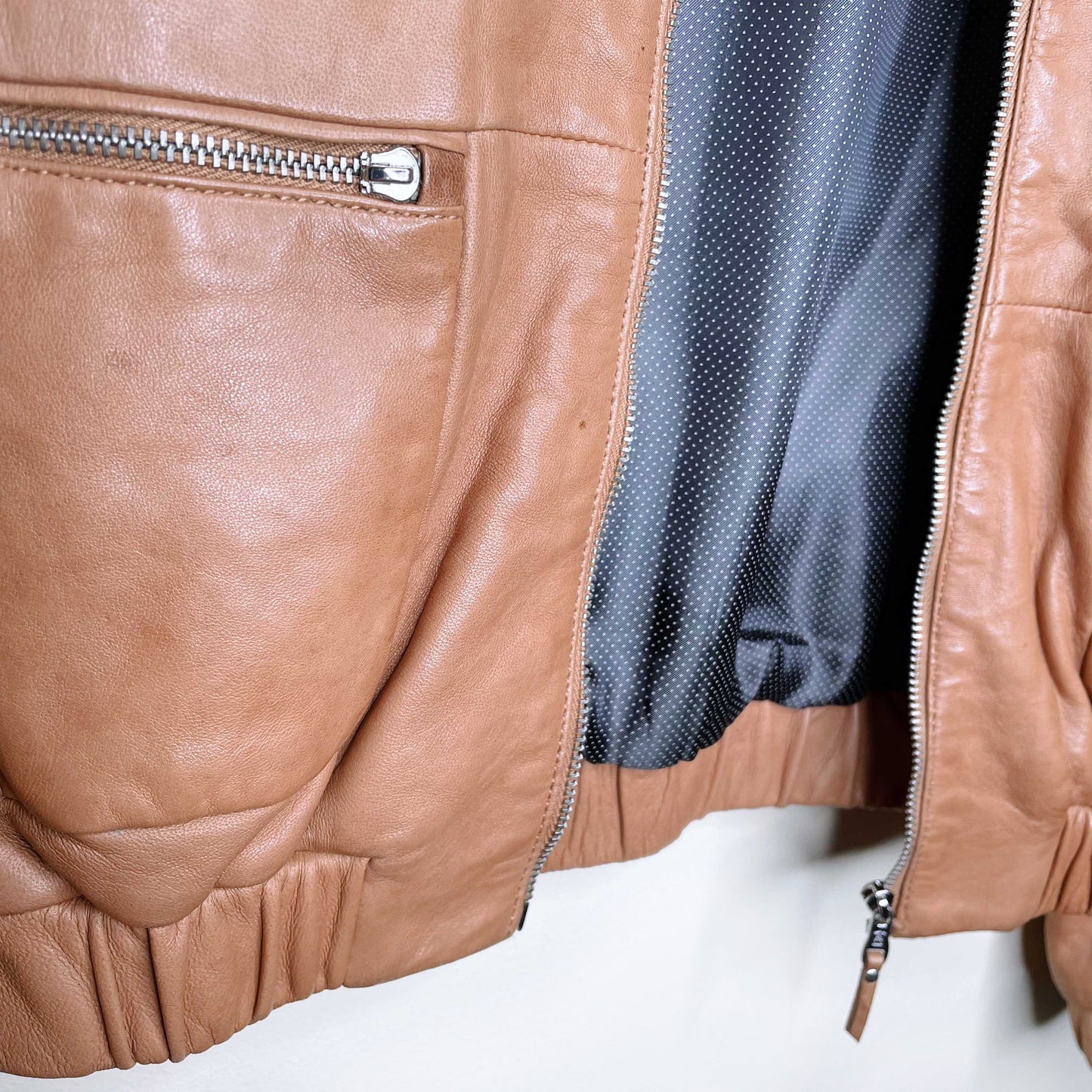 massimo dutti tan lambskin leather bomber jacket - size small