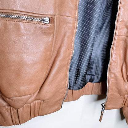 massimo dutti tan lambskin leather bomber jacket - size small