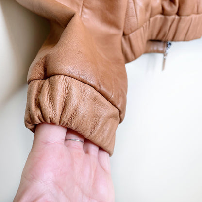 massimo dutti tan lambskin leather bomber jacket - size small