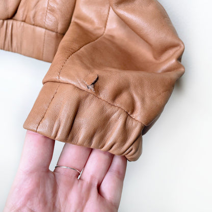 massimo dutti tan lambskin leather bomber jacket - size small