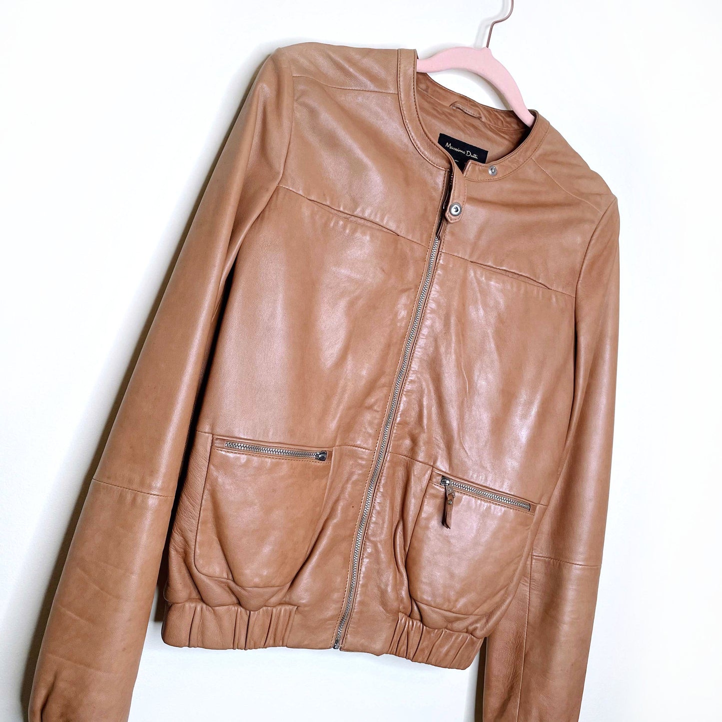 massimo dutti tan lambskin leather bomber jacket - size small
