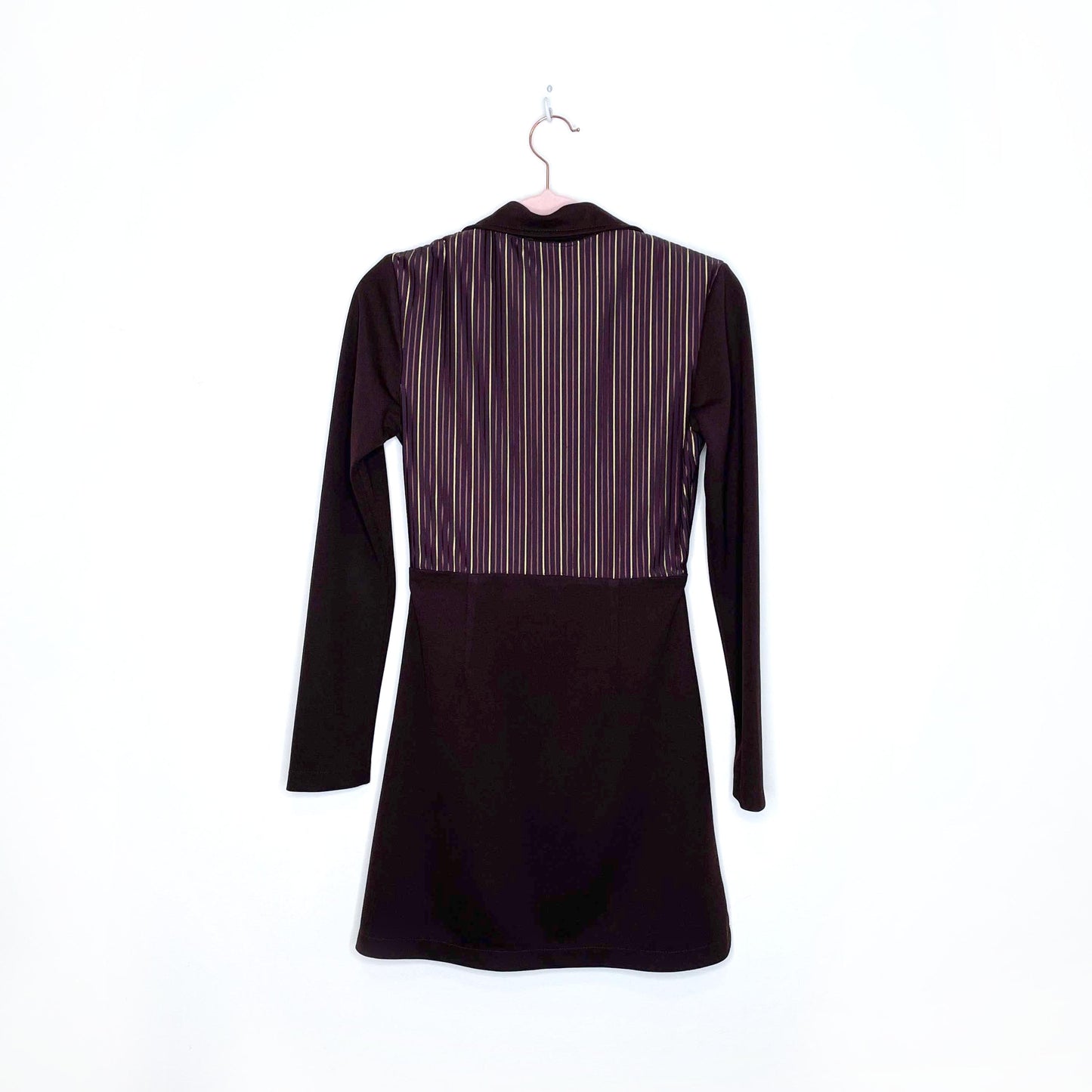 vintage 70's megee retro brown striped shirt dress - size small