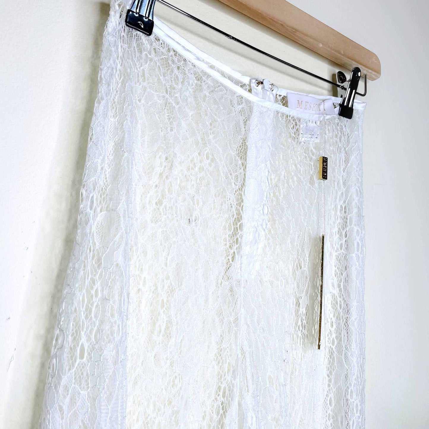 nwt meshki lolita white lace flare beach pants - size xs