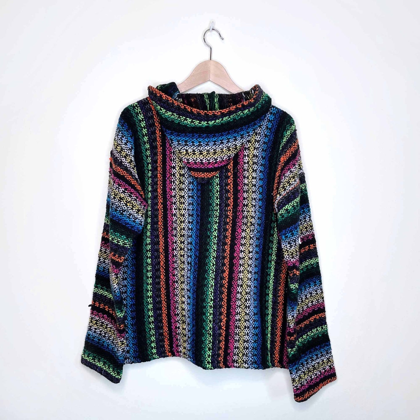 mexican baja striped hooded poncho jacket - size large