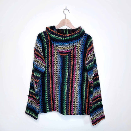 mexican baja striped hooded poncho jacket - size large