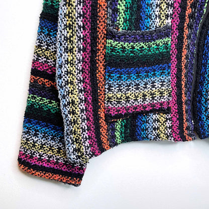 mexican baja striped hooded poncho jacket - size large