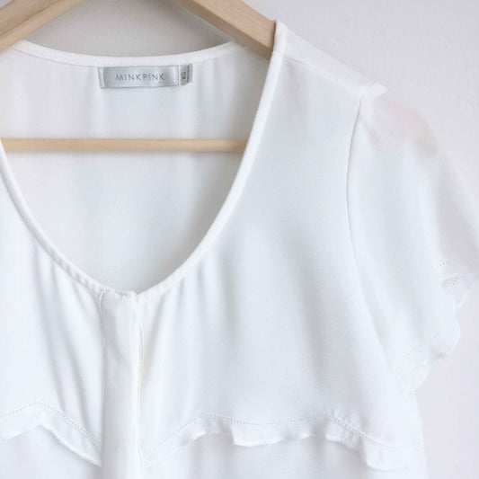 MINKPINK tiered scallop hem button down crop - size xs