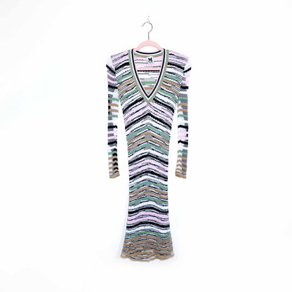 missoni striped v-neck long sleeve knit midi dress - size 4