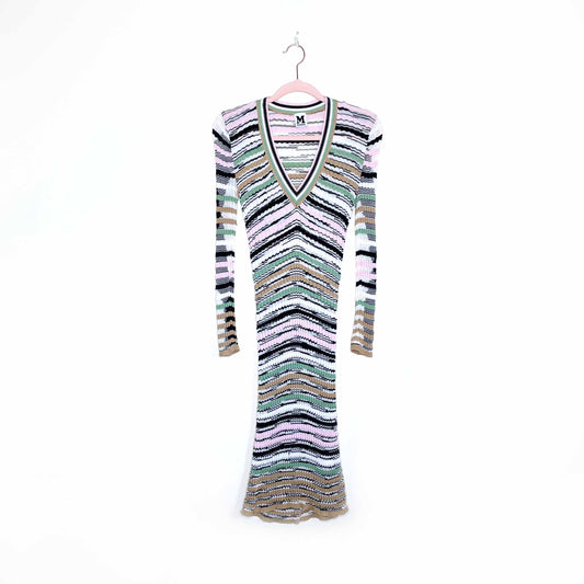 missoni striped v-neck long sleeve knit midi dress - size 4