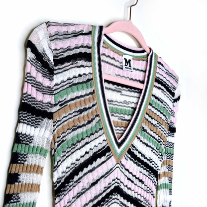 missoni striped v-neck long sleeve knit midi dress - size 4