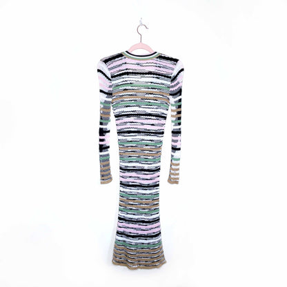 missoni striped v-neck long sleeve knit midi dress - size 4