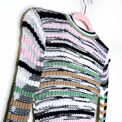missoni striped v-neck long sleeve knit midi dress - size 4