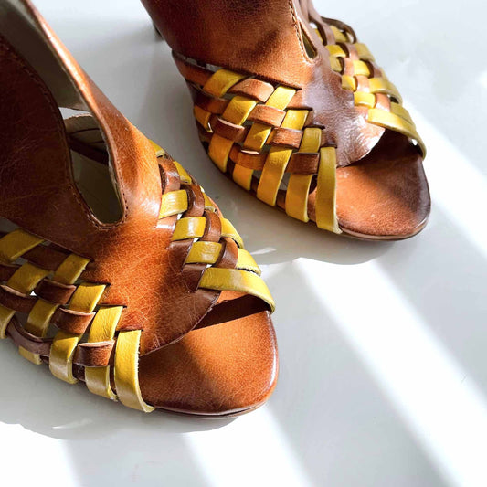 miss sixty caila boho leather slingback heeled sandals - size 37.5