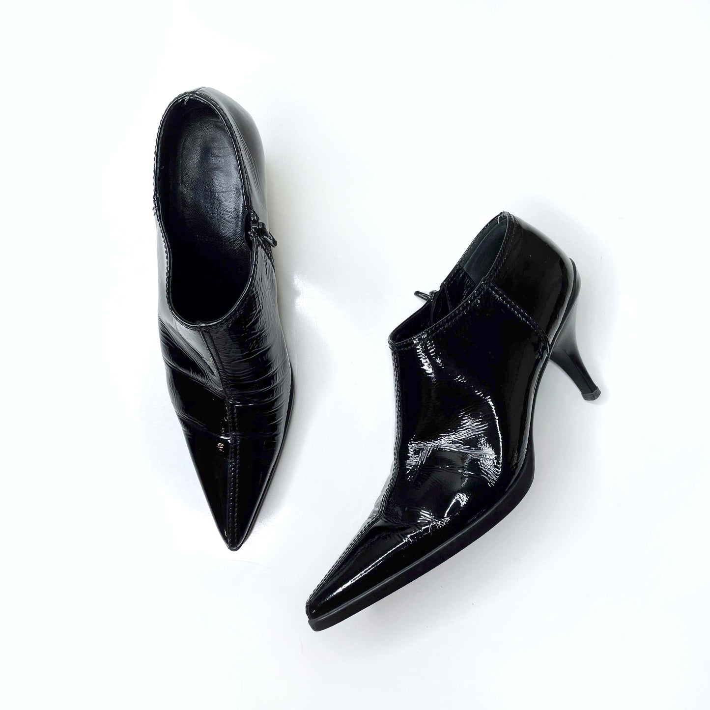 miu miu black pointed toe patent leather ankle boots - size 39
