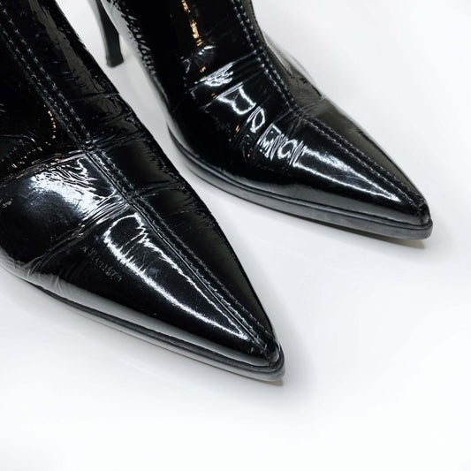 miu miu black pointed toe patent leather ankle boots - size 39