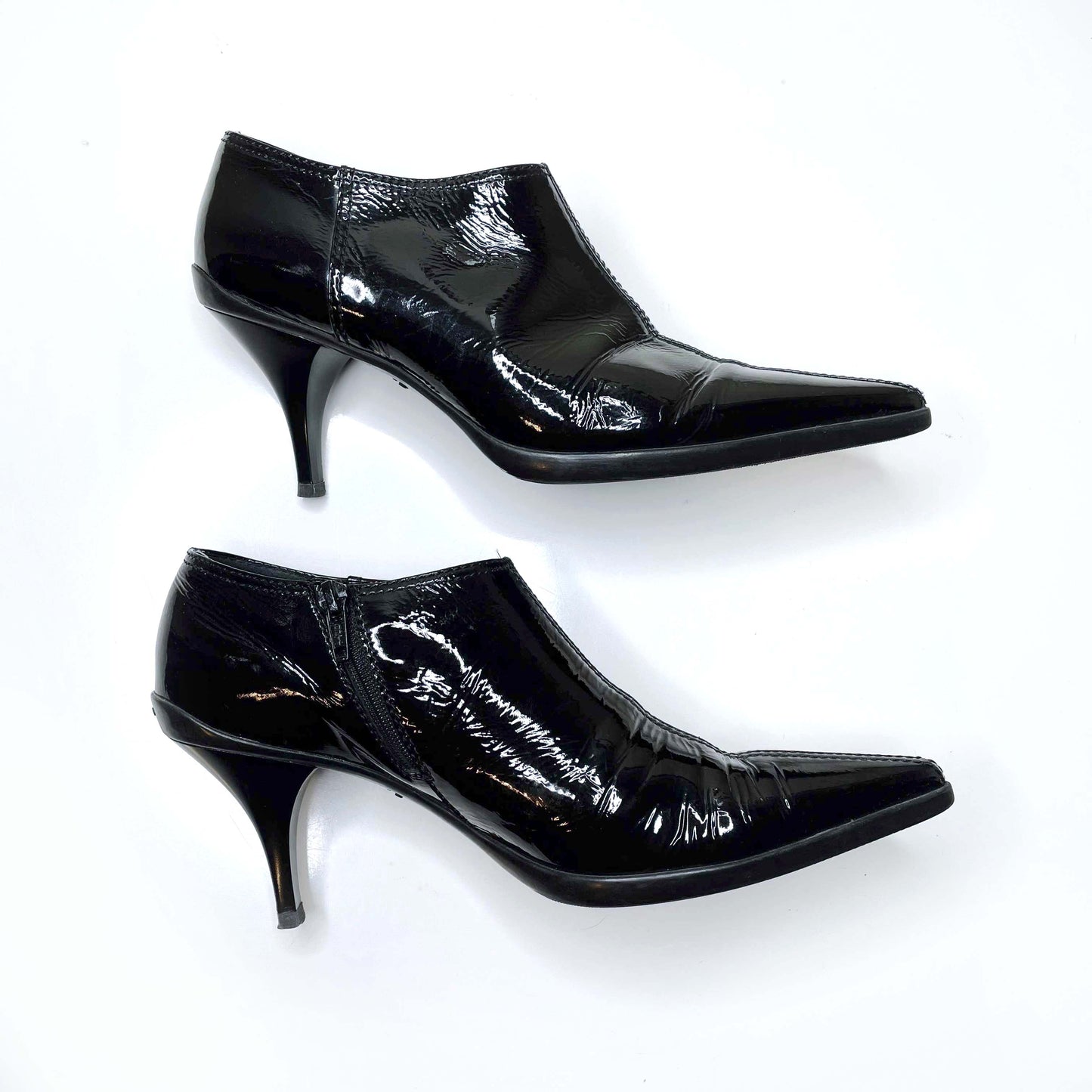 miu miu black pointed toe patent leather ankle boots - size 39