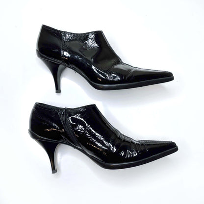 miu miu black pointed toe patent leather ankle boots - size 39