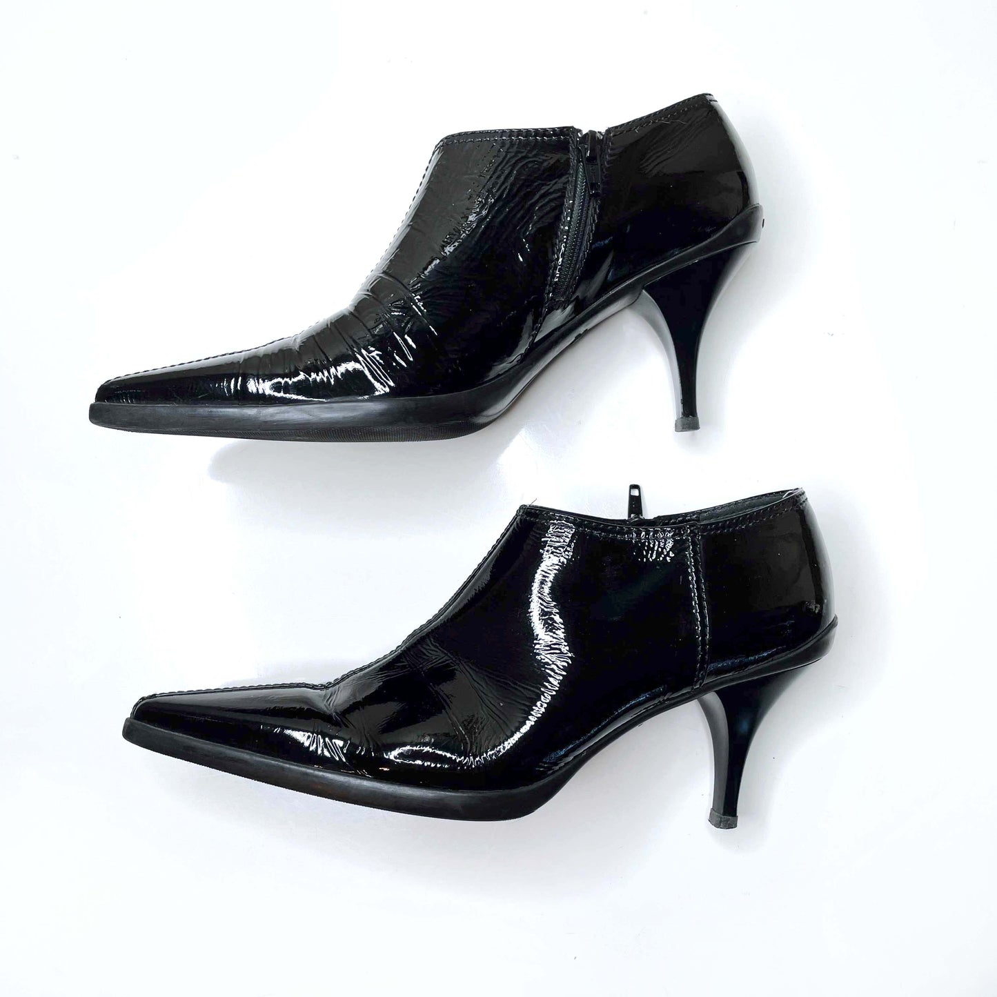 miu miu black pointed toe patent leather ankle boots - size 39