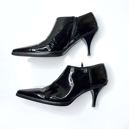 miu miu black pointed toe patent leather ankle boots - size 39