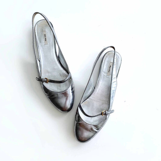 miu miu silver slingback mary jane flats - size 37.5