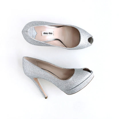 Miu Miu peep toe glitter pumps - size 37.5
