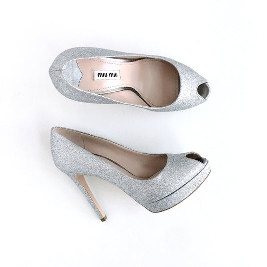 Miu Miu peep toe glitter pumps - size 37.5