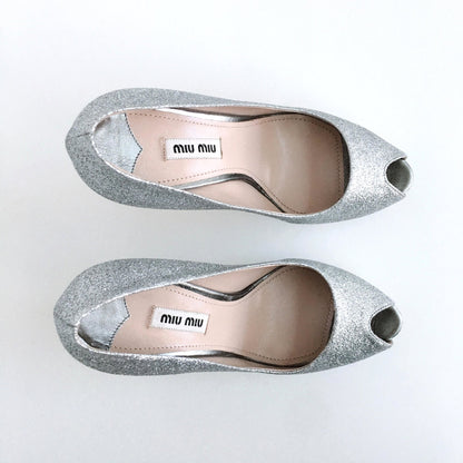 Miu Miu peep toe glitter pumps - size 37.5
