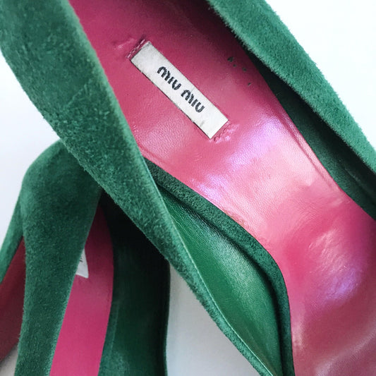 Miu Miu Green Suede On High Pumps - size 40