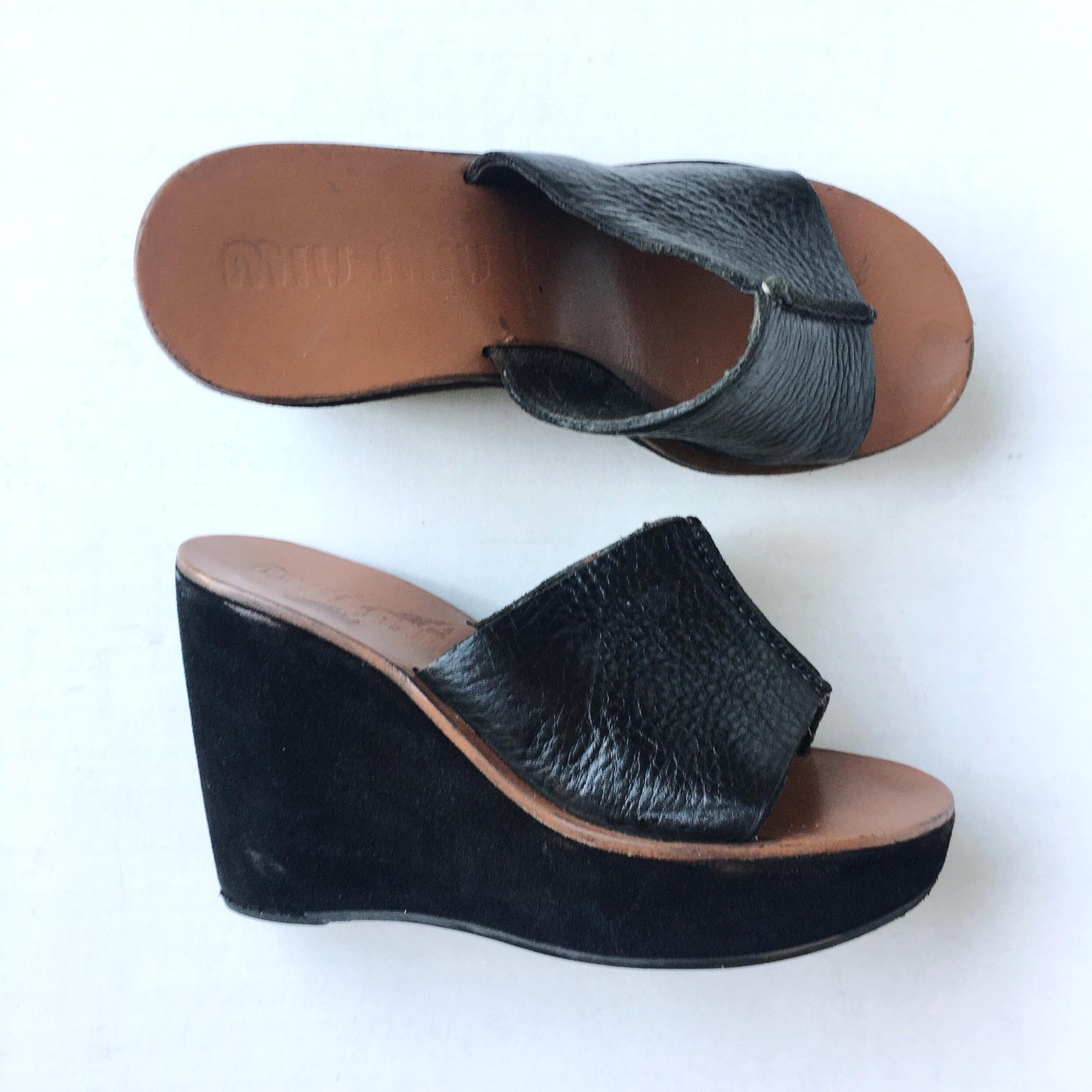 MIU MIU Suede Leather Wedge Mules Clog - size 37.5