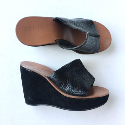 MIU MIU Suede Leather Wedge Mules Clog - size 37.5