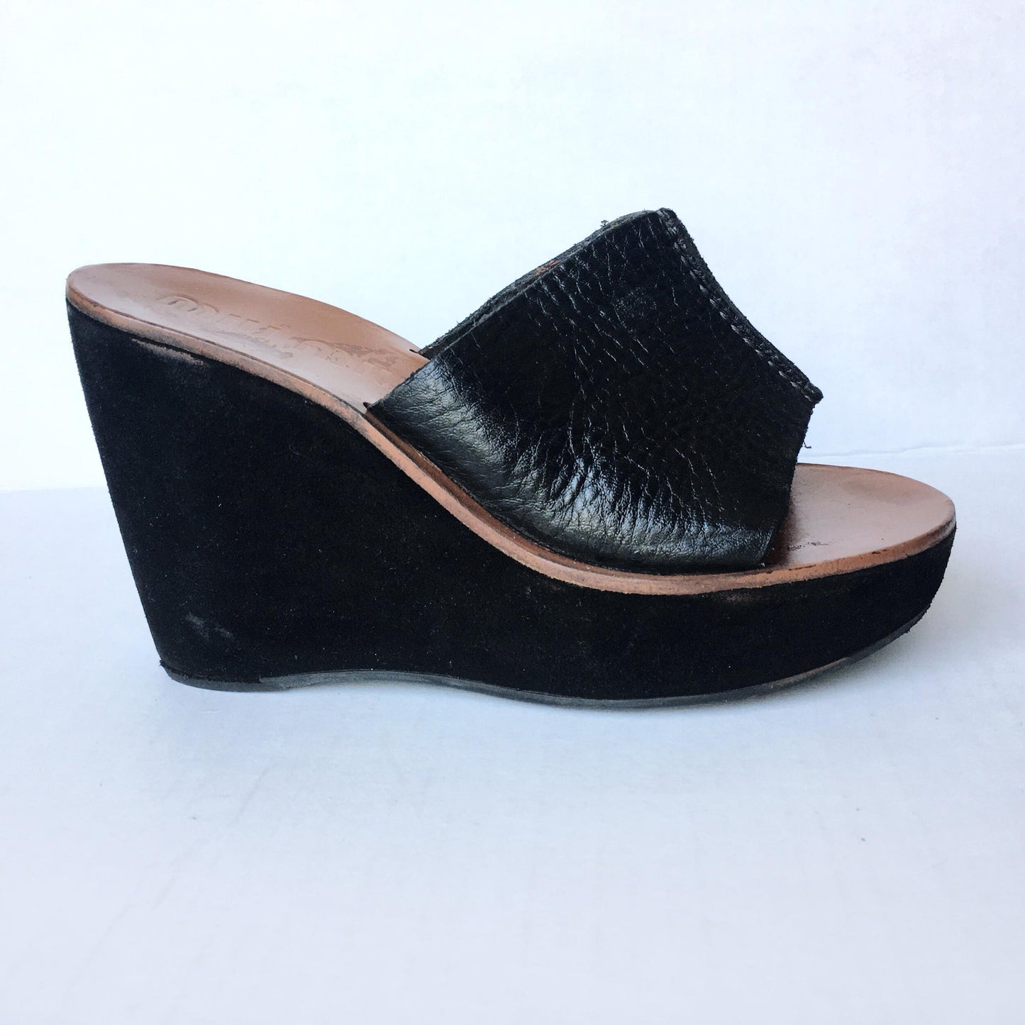 MIU MIU Suede Leather Wedge Mules Clog - size 37.5