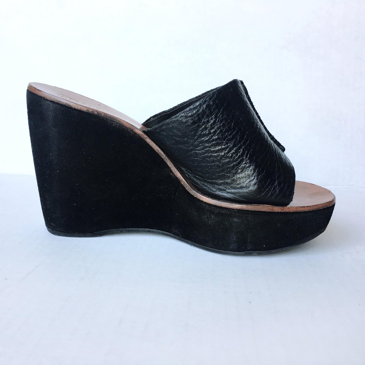 MIU MIU Suede Leather Wedge Mules Clog - size 37.5