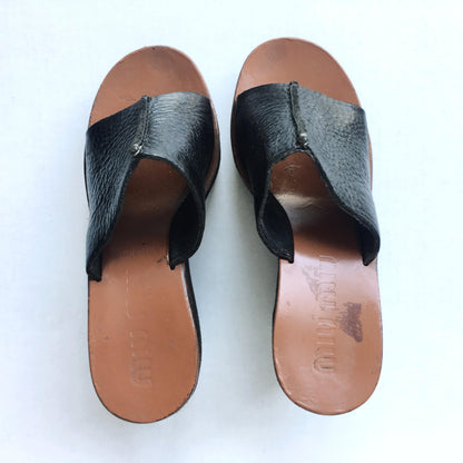 MIU MIU Suede Leather Wedge Mules Clog - size 37.5