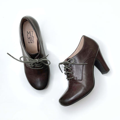 miz mooz brown leather lace-up heeled loafers - size 7