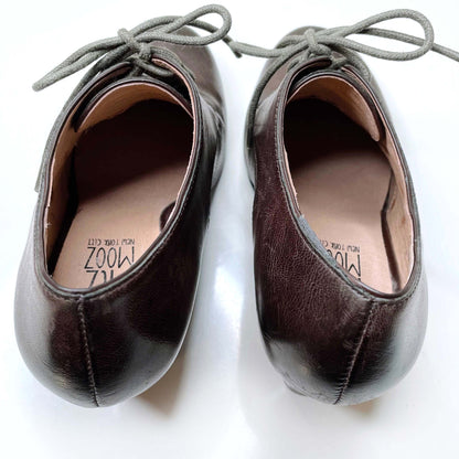 miz mooz brown leather lace-up heeled loafers - size 7