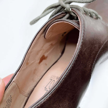 miz mooz brown leather lace-up heeled loafers - size 7